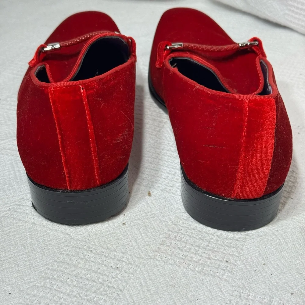 After Midnight‎ Mens Bright Red Velvet Dress Loafers w/ Braided Detail Size 11